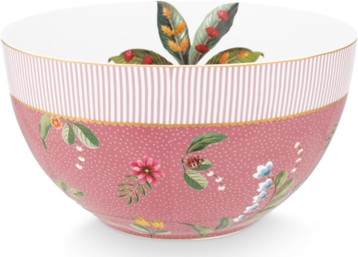 Roze Saladekom Serveerschaal met Botanische Tuin Design - 18 cm