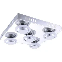 Deckenleuchte Chrom Wohnzimmerleuchte Decke Deckenlampe Metall, 5x LED 4,5W 400Lm warmweiß, LxBxH 30x30x9 cm
