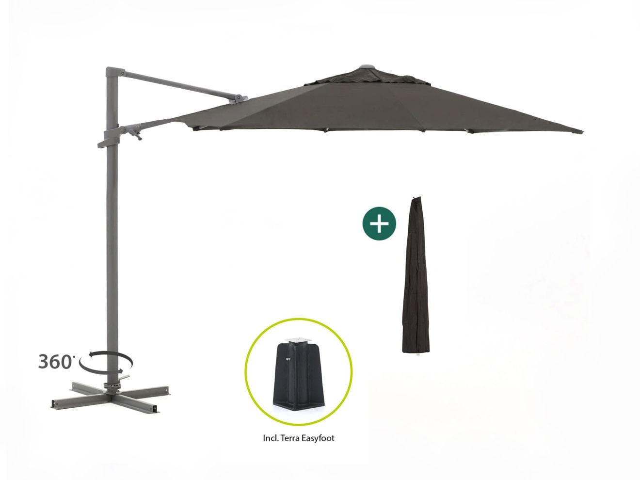 Shadowline Francisco Parasol - Modern Cantilever - Rond - 330 cm - Aluminium - Inclusief hoes