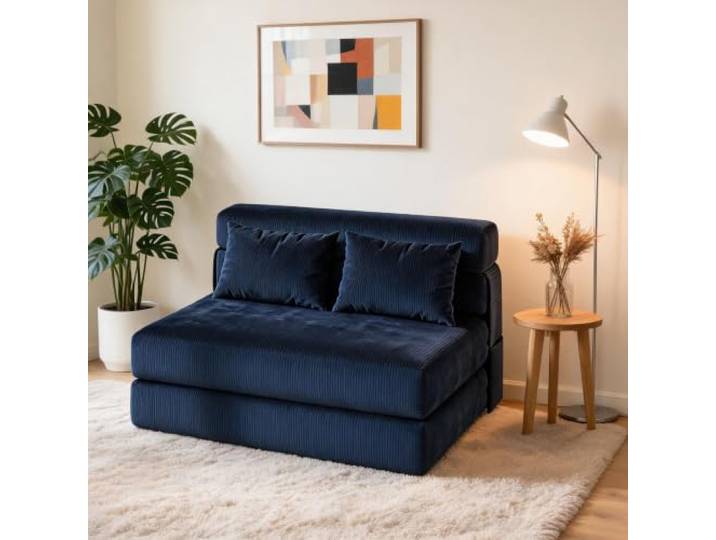 FairyLee 2-in-1 Schlafcouch mit Kissen – Klappbares Cordsofa Navyblau 2-in-1 Corduroy-Klappsofa – Platzsparend, vielseitig & komfortabel