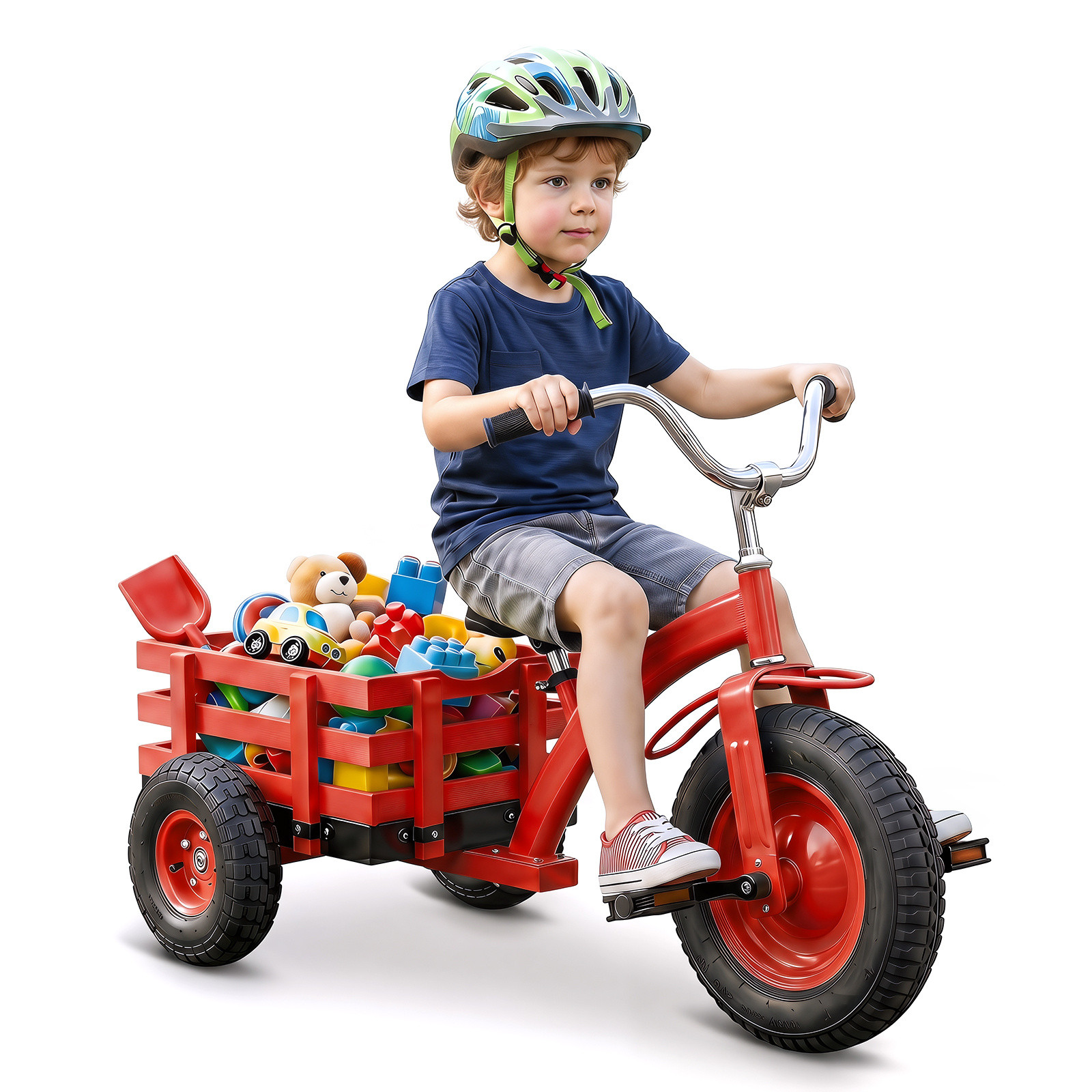 Costway Driewieler Kinderfiets met Verstelbare Zitting en Stuur, Loopfiets met Schokabsorberende Rubberen Banden en Pedalen, Rood