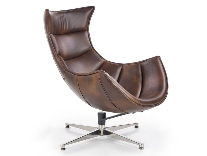 Fauteuil pivotant style cuir vieilli marron et pied en acier