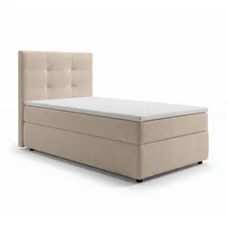 BOXBETT SAKARYA 90x200 cm mit Bettkasten und Matratze - Creme + TOPPER