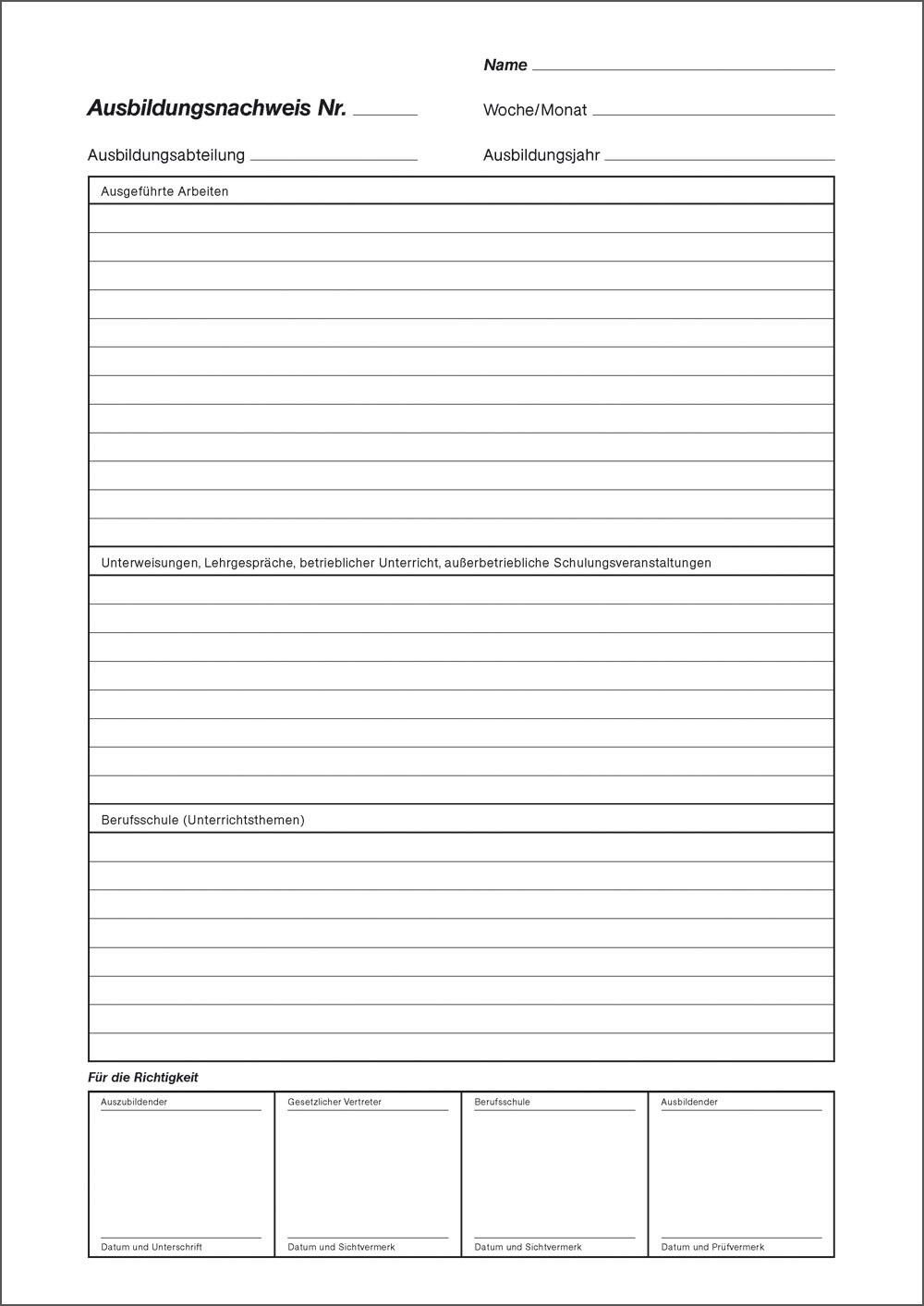 RNK-Verlag Formularbuch Ausbildungsnachweis, wöchentliche/monatliche Eintragungen DIN A4 56 Seiten 5083