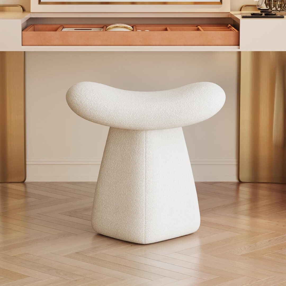 Canora Grey Off White Dressing Table Accent Stool Cream;Beige;White 55cm H X 50.5cm W X 38cm D