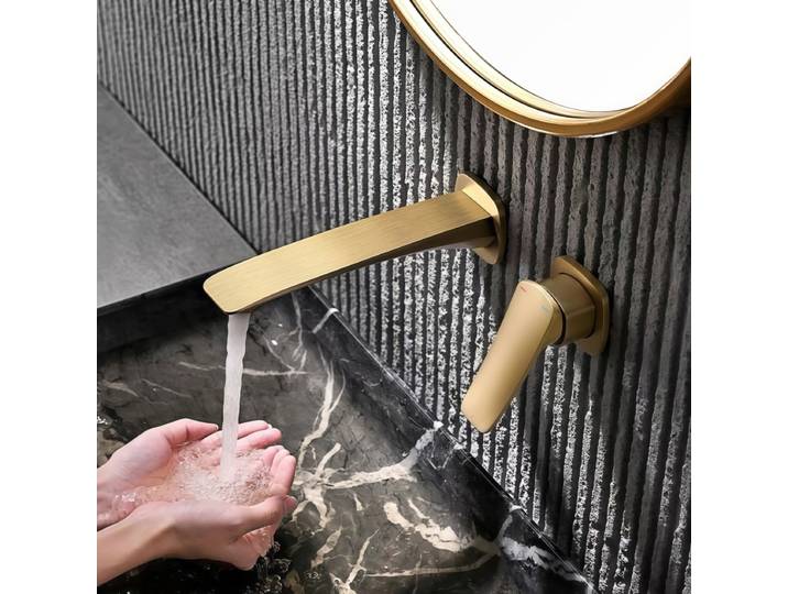 Robinet de lavabo encastré doré avec cartouche intégrée, mitigeur de lavabo gourmet, robinetterie de lavabo chaud/froid en laiton