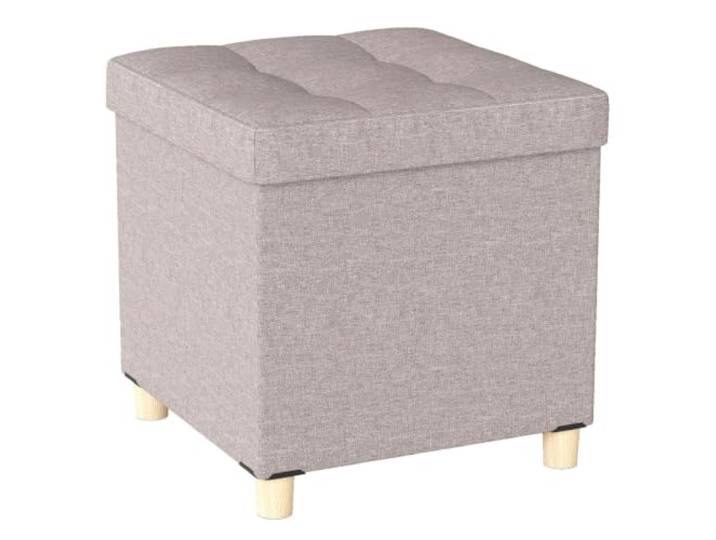 Sitzhocker mit Aufbewahrung, 45 x 45 x 45 cm, multifunktional, mit klappbarem Deckel, modernes Design, Leinen, Beige, 20_0013244