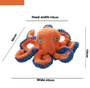 Inspire Curations OctoTough Squeak Buddy Indestructible Dog Toy Plush Octopus With Squeaker orange