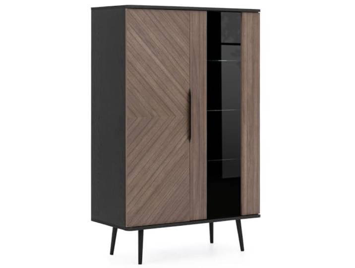 Lomadox Highboard Vitrinenschrank in Graphit mit braun in Holzoptik
