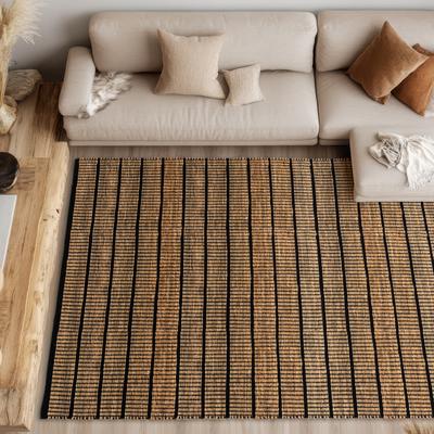 Teppich "Nalaya", braun (schwarz), B:160cm H:10mm L:230cm, Baumwolle, Jute, SCHÖNER WOHNEN-KOLLEKTION, Teppiche, Teppich, Jute/Baumwolle, rustikale Haptik, Streifenoptik, Wohnzimmer