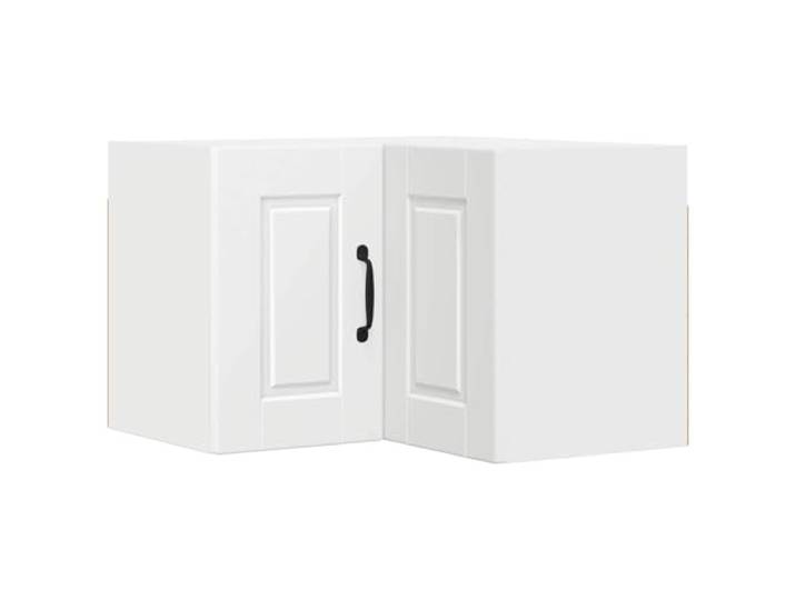 IBUQDDV Wand-Eckschrank Porto Weiß 57 x 57 x 40 cm Holzwerkstoff Wandmontage, geräumige Regalböden, Innenbereich, Küchenutensilien, Vorräte, klare Linien, moderne Küche