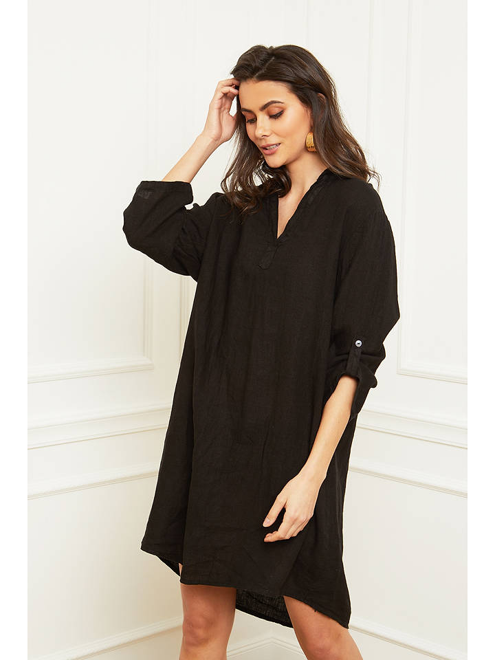 Fleur de Lin Leinen-Kleid "Basta" in Schwarz - M