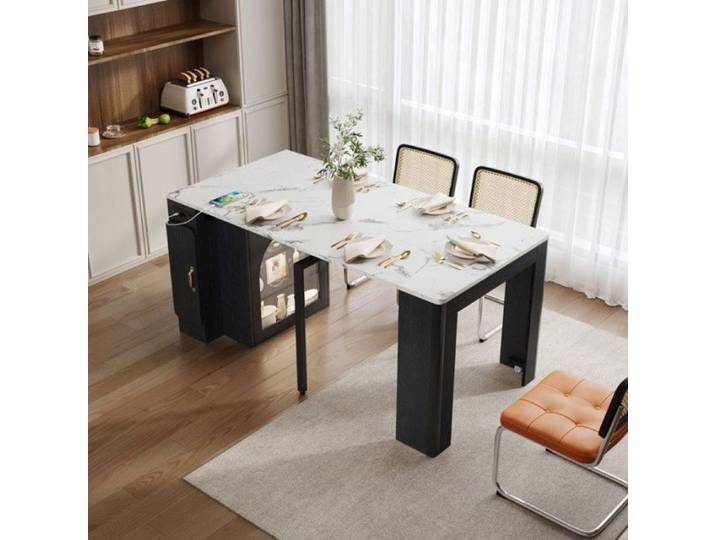 Îlot de cuisine avec table extensible Compartiments Latéraux Rangement Optimisé Multifonction Cuisine/Salle à Mang ILOT CENTRAL
