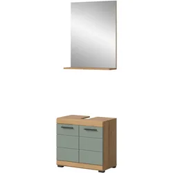 BADMÖBEL-SET Salbei grün, Eiche Artisan 2-teilig 60 cm, Kombination mit Spiegel