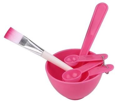 Inspired Deals 10 Sets 4 In 1 Facial Mask Mixing Bowl Set DIY Face Mask Applicator Kit With Brush Spoon And Mixing Stick red
