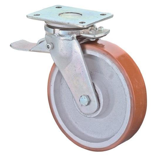 BS Rollen Schwerlastlenkrolle Rad-Ø 100 mm Tragfähigkeit 400 kg mit Feststeller Guss-Polyurethan 138x110mm (RR120.C10.101)