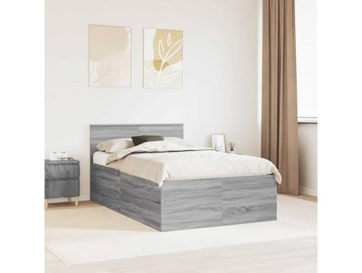 RJPLMFV Bettgestell, Grau, Sonoma, 120 x 200 cm, Holz Modernes Design, harte Latten, Kopfteil inklusive, einfache Montage, für den Innenbereich geeignet