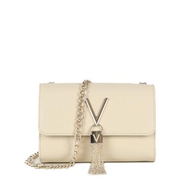 Umhängetasche VALENTINO BAGS "DIVINA", Damen, Gr. B/H/T: 17cm x 11,5cm x 4cm, beige, Lederimitat, Taschen Umhängetasche, Damen Handtasche, Schultertasche, Mini Bag mit Schmuckelement