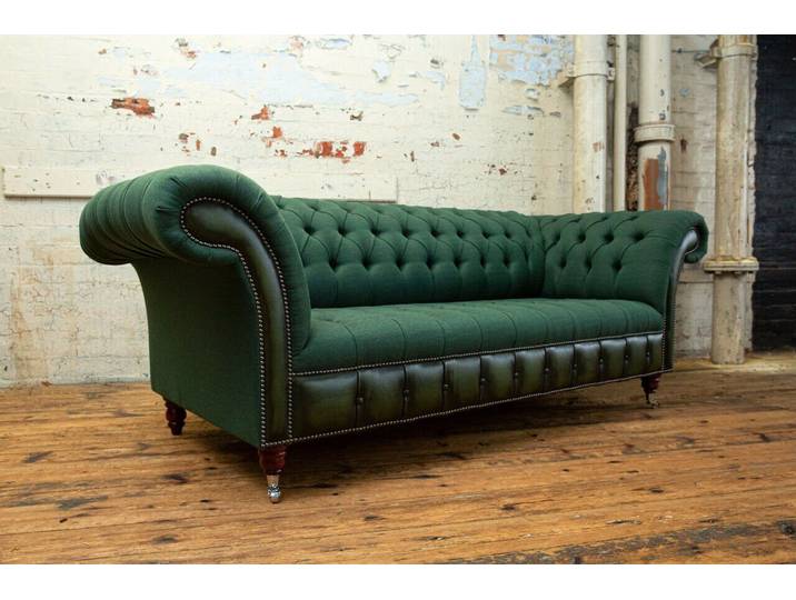 JVmoebel Chesterfield-Sofa Grünes Leder-Sofa mit elegantem Design und hohem Komfort, Packung, Made in Europa