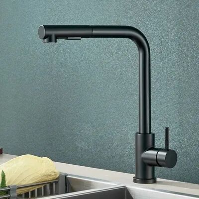 Trendy Discount Goods Stainless Steel Pull Out Kitchen Sink Faucet Hot Cold Water Mixer Tap Two Model Stream Sprayer Nozzle Deck black