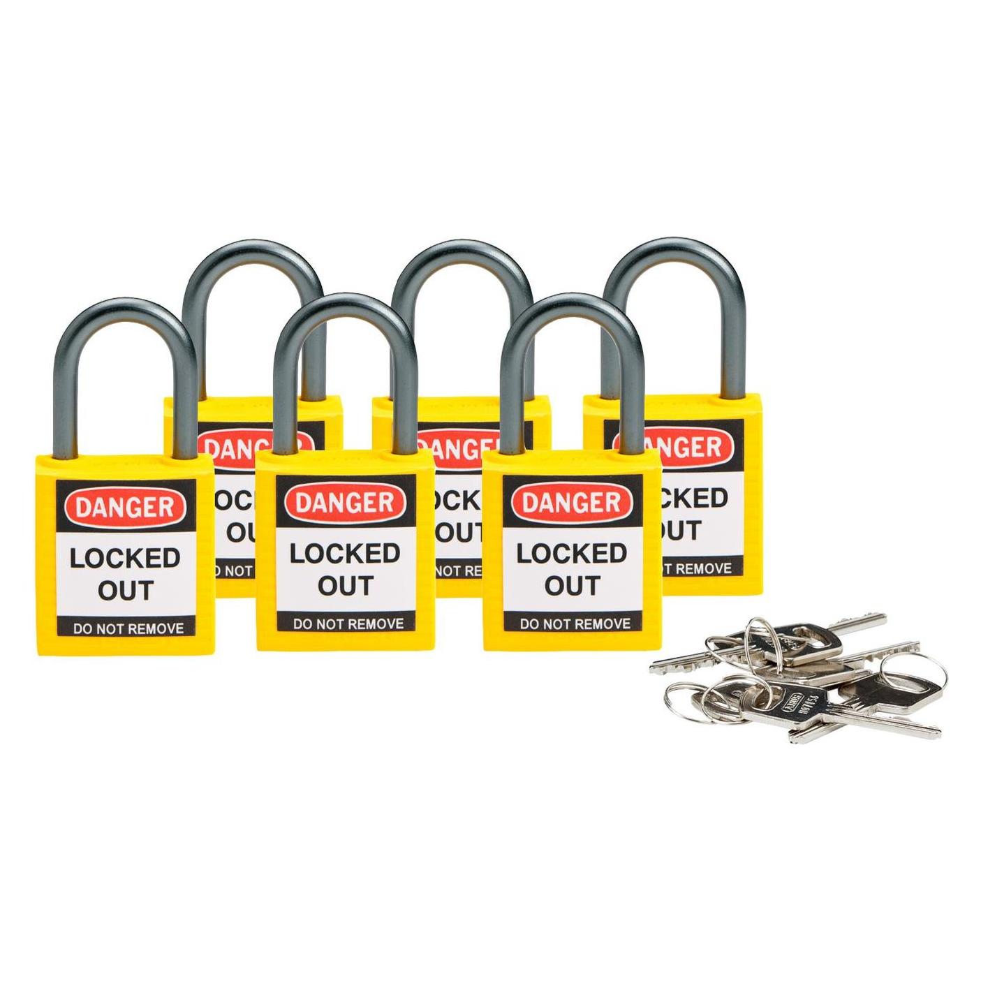 Brady kompaktes Sicherheitsschloss Nylon, Gelb, 25mm Bügelhöhe, 4,7mm Aluminium-Schliessbügel (Keye (814117)