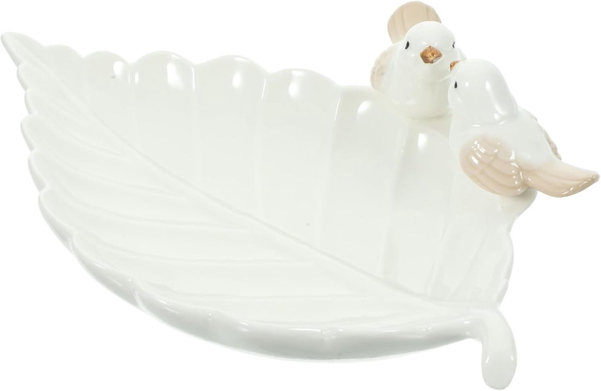 Keramische sieradenschaal met vogeldesign in wit, Lengte: 22 cm
