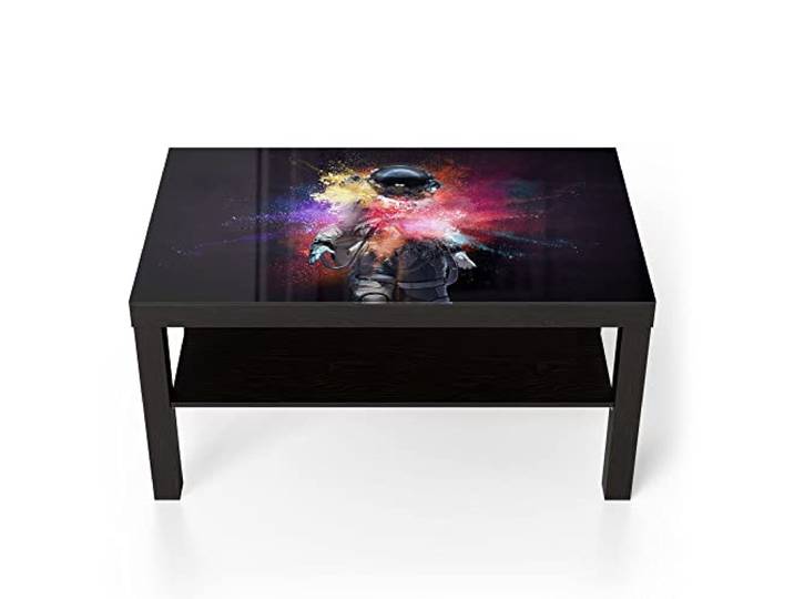 DEQORI Glastisch schwarz groß 90x50 cm Motiv Kosmonaut in Farbknall ausgefallener Beistelltisch aus Glas Hochglanz Couchtisch fürs Wohnzimmer moderner Couch Tisch mit Design