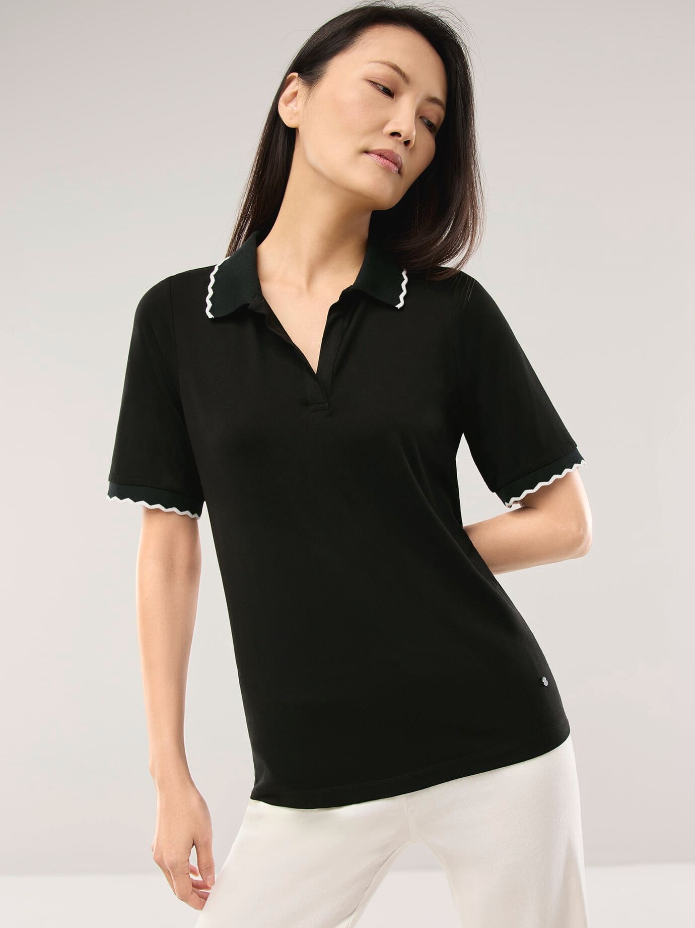 Walbusch Poloshirt Wellenkante, normale Größen, Farbe Schwarz, 38, Hingucker: Wellenkante hautsympathische Viskose Damen