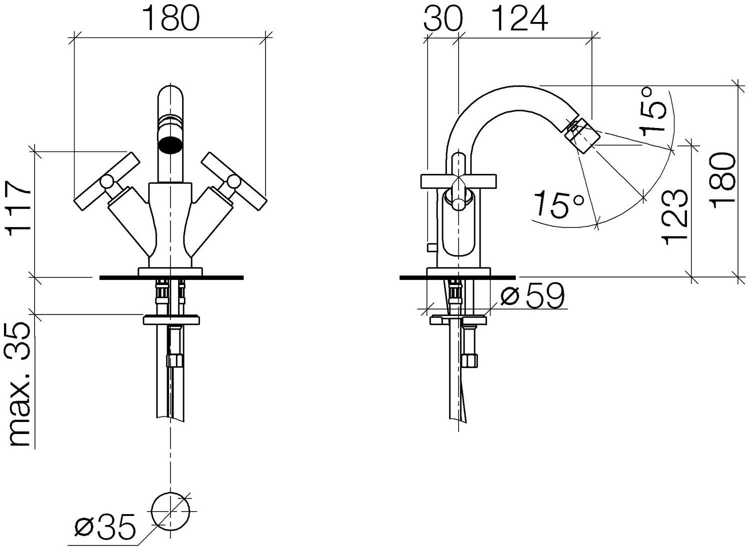 Dornbracht TARA Bidet-Einlochbatterie mit Ablaufgarnitur