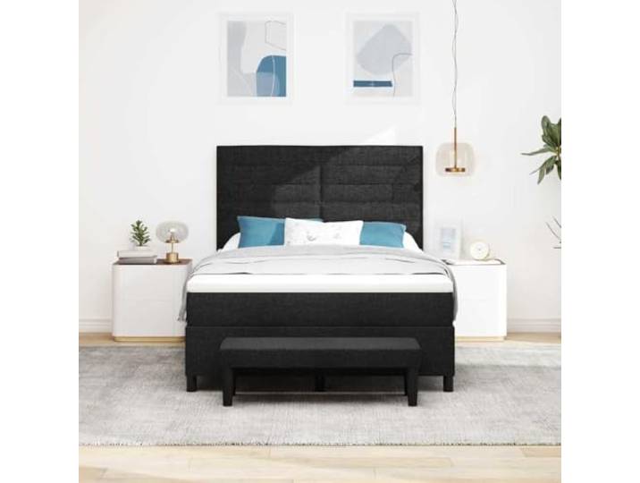 KTHLBRH Boxspringbett Stoff Schwarz 140 x 190 cm Kopfteil verstellbar, 2 Höhen, Holzgestell, mittlere Matratze, maximale Belastung 280 kg