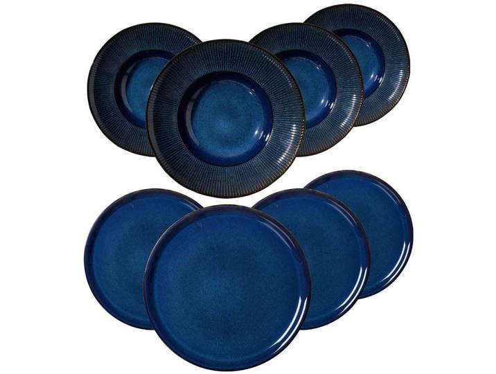 Ritzenhoff Breker Pizza & Pasta SET Aradeo blau 8-tlg., Blau, Keramik, 8-teilig, 2x2x2 cm, Geschirr, Geschirrsets, Tafelservice