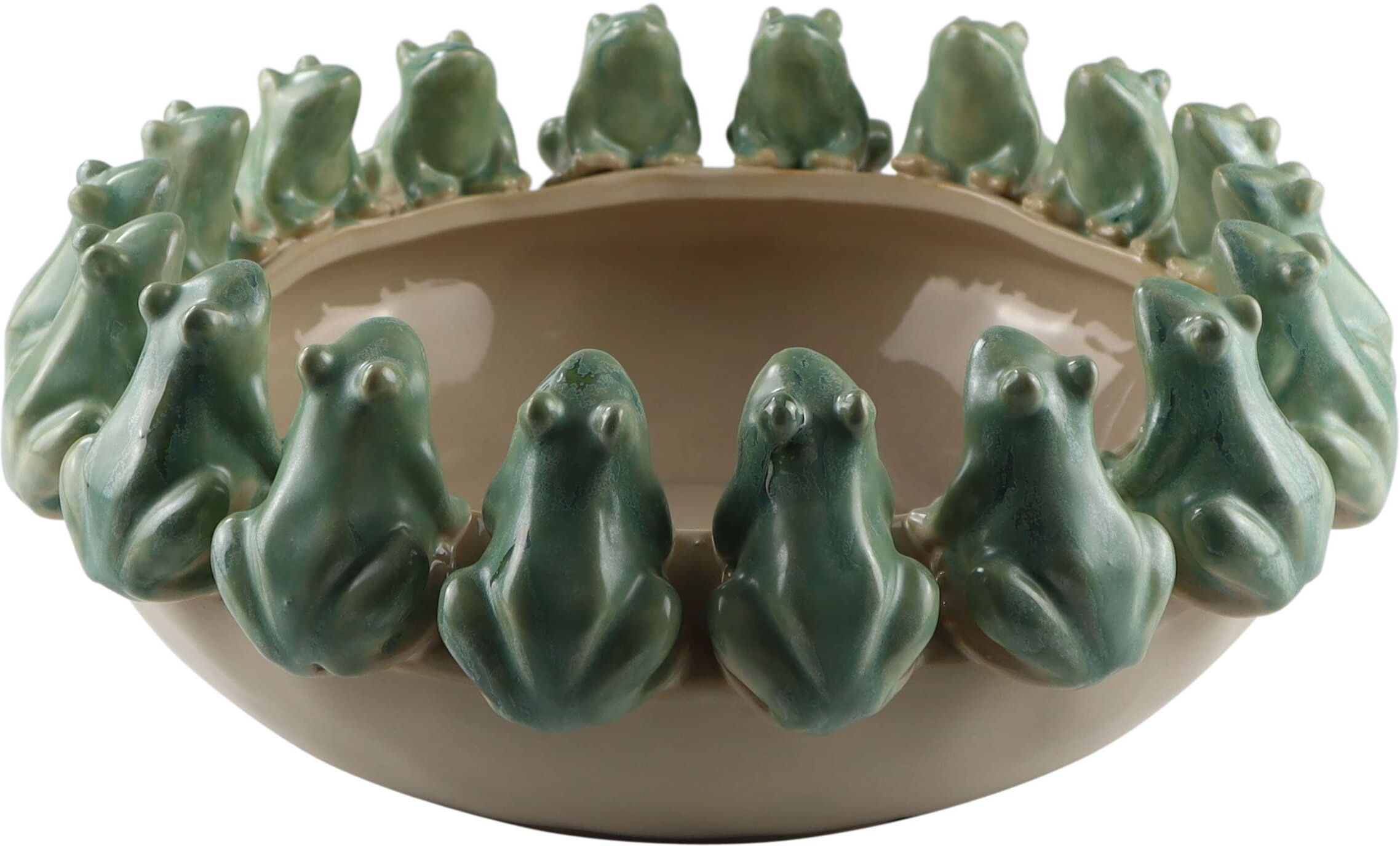 Dekofigur AM DESIGN "Schale mit Fröschen, aus Keramik", grün, B:37,3cm H:13,7cm T:13,7cm, Keramik, Dekofiguren, Dekofigur, handgefertigte Osterdekoration grün B/H/T: 37,3cm x 13,7cm x 13,7cm