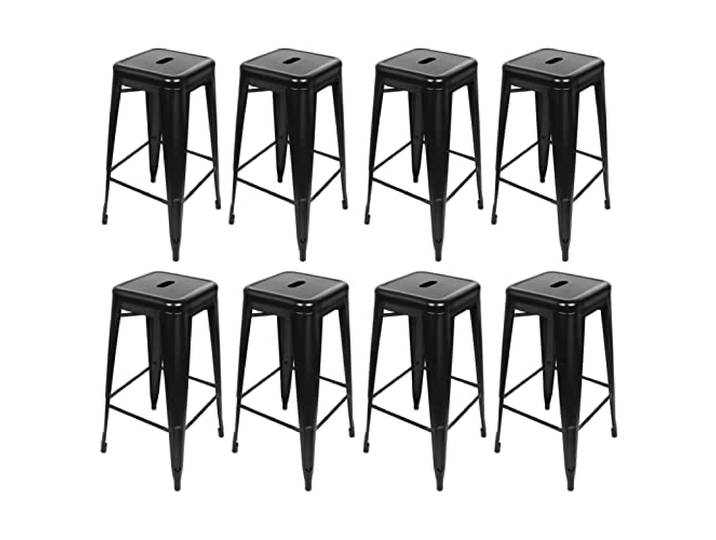 Baiyun Metall Barhocker 8er Set, Industrial Eisen Barhocker 76 cm, Stapelbar Barstuhl mit Fußstütze, Retro-Stil bar Hocker für Esszimmer Balkon Bistro Bar (8, Schwarz)