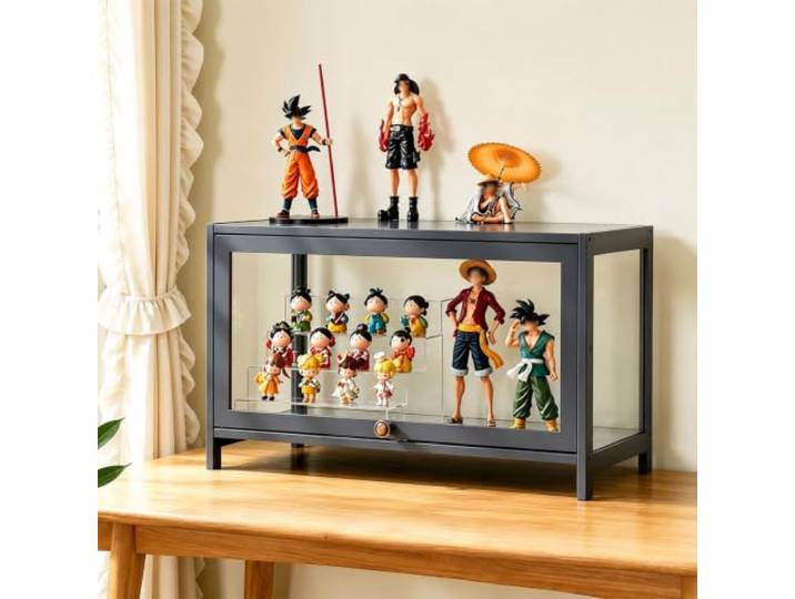 Vitrine, Ausstellungskasten, Puppen, Modelle, Spielzeuge, Sammlerstücke Sammlervitrine Aus Bambusrahmen Mit Transparenten Acryl-Klapptüren,Staubgeschützt UV-Beständig Für Sammelfiguren, Blindboxen
