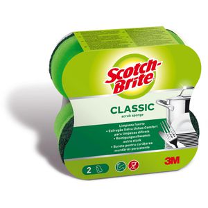 3M Spülschwamm Scotch Brite Classic Comfort, mit Griffrille & Scheuerseite, 2 Stück