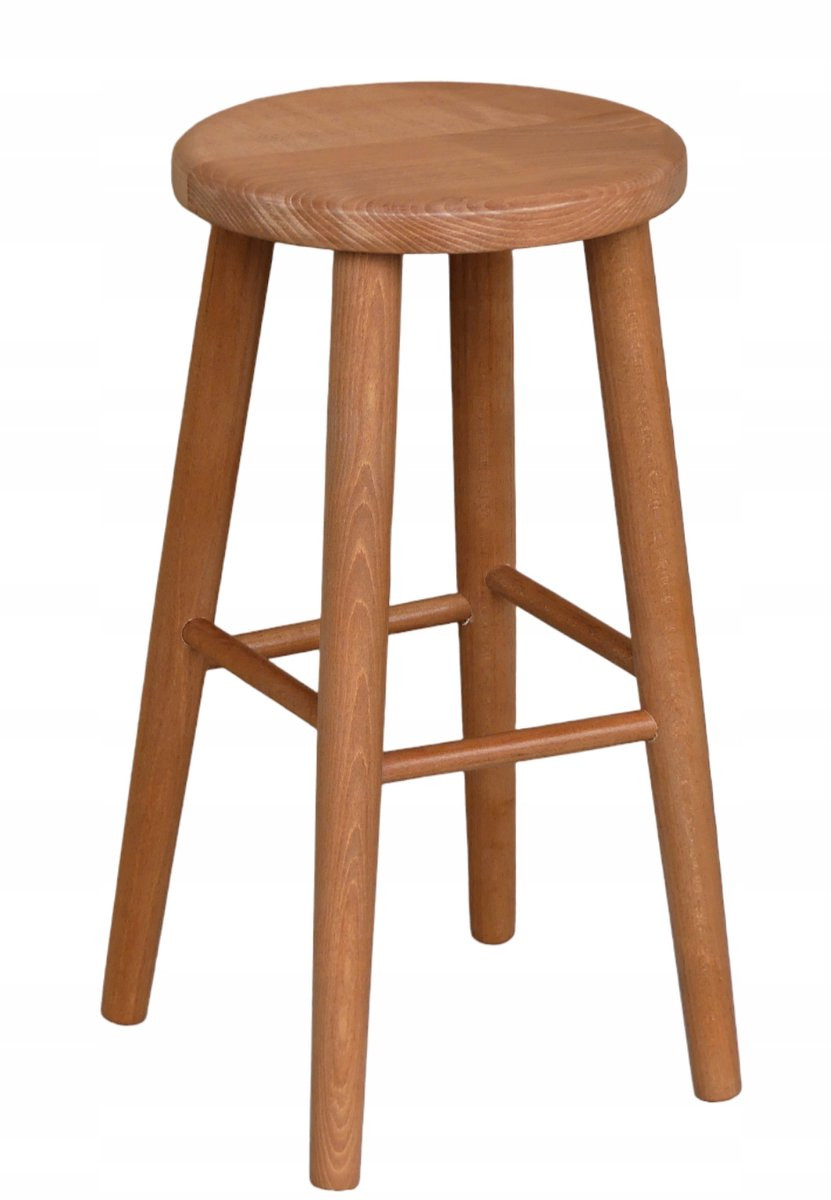 Metdrew Houten Barkruk van Massief Beuken, Oliekleurig, Hoogte: 61 cm