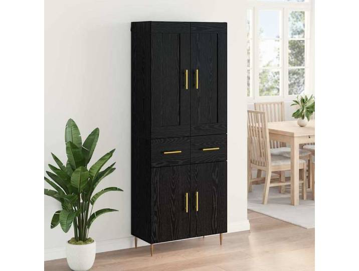 Noir Buffet haut CHIC Haut Armoire rectangulaire 1 PC Chêne noir 69 5x34x180 cm Bois d'ingénierie N16373
