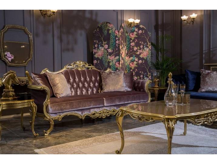 JVmoebel 3-Sitzer Luxuriöses Barock Sofa in königlichem Lila mit goldenen Füßen, Made in Europa