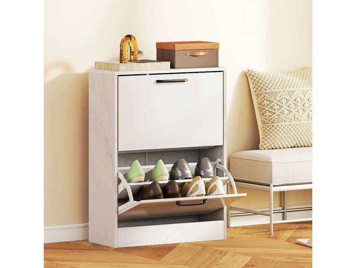 HOMCOM Meuble à Chaussures 2 Portes Blanc Design Marbre 8 Paires