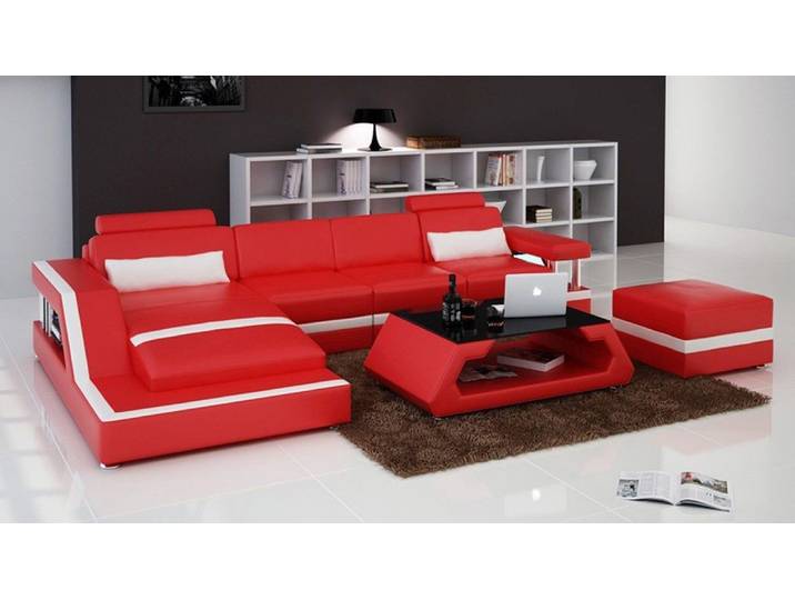 JVmoebel Ecksofa Rote Leder-Eckcouch mit komfortabler Polsterung und Zierstreifen, Made in Europa