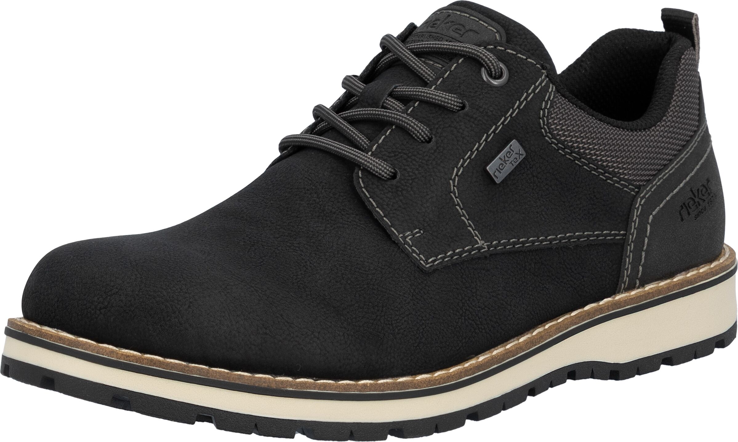 Schnürschuh RIEKER, Herren, Gr. 43, Textil, schwarz, Lederimitat, Textil, Schuhe Schnürschuh, Business Schnürer, Halbschuh, Casual Sneaker mit Innenreissverschluss schwarz 43, Textil