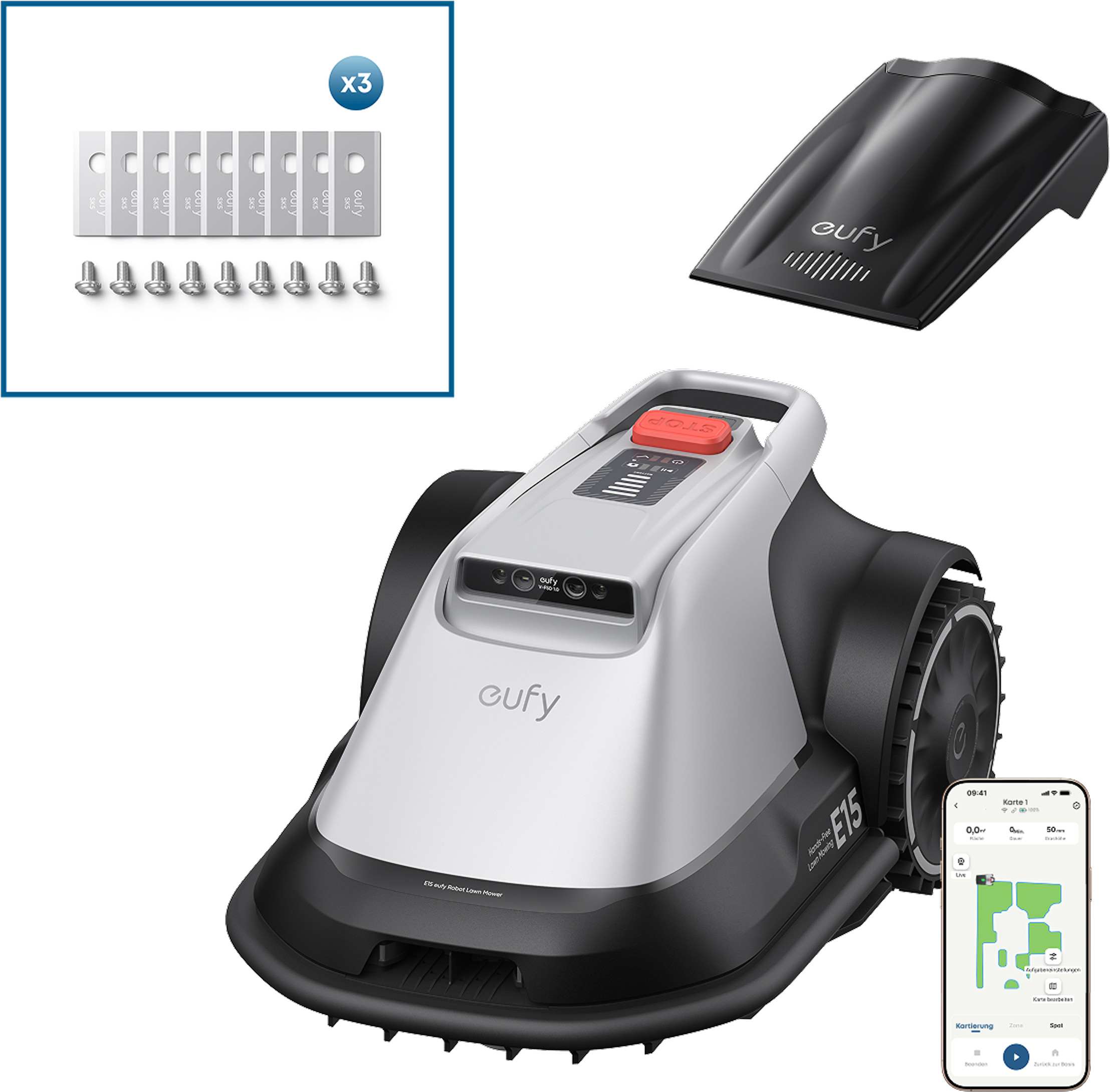 eufy Robot tondeuse E15 + Boîte de lames de rechange eufy