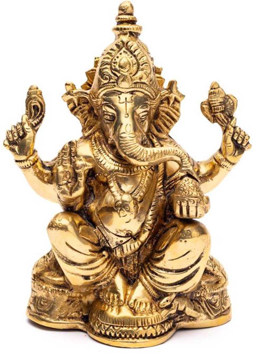Zittende Ganesha van messing, 16 cm