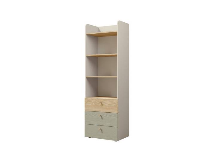 Deine Möbel 24 Kinderregal YOGI 05 Regal 60 cm breit YOGI-Kollektion, Set 3-tlg., Kinderzimmer Jugendzimmer Graubeige Geölte Eiche Eukalyptus Koralle