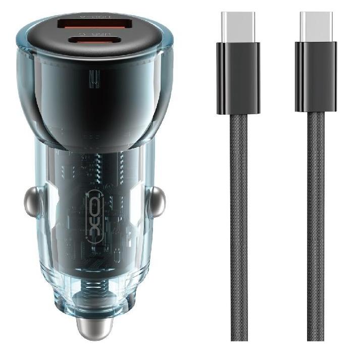 xO Autoladegerät CC60 60W 1x USB 1x USB-C schwarz + USB-C - USB-C Kabel (CC60)