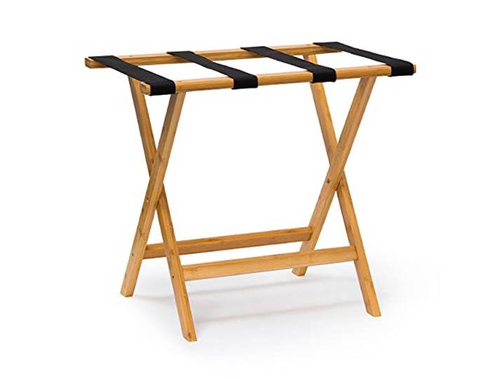 Relaxdays Kofferständer Holz HxBxT 50 x 60 x 37,5 cm Kofferbock aus Bambus mit 4 stabilen Gurten als Kofferablage oder Gepäckablage für Hotels oder Pensionen als Kofferhocker Geschäftsreisen, natur