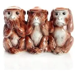 Wagner, Deko Figuren + Skulpturen, 958/40 - Drei grosse Affen Porzellanfigur, 13 cm, braun lackiert