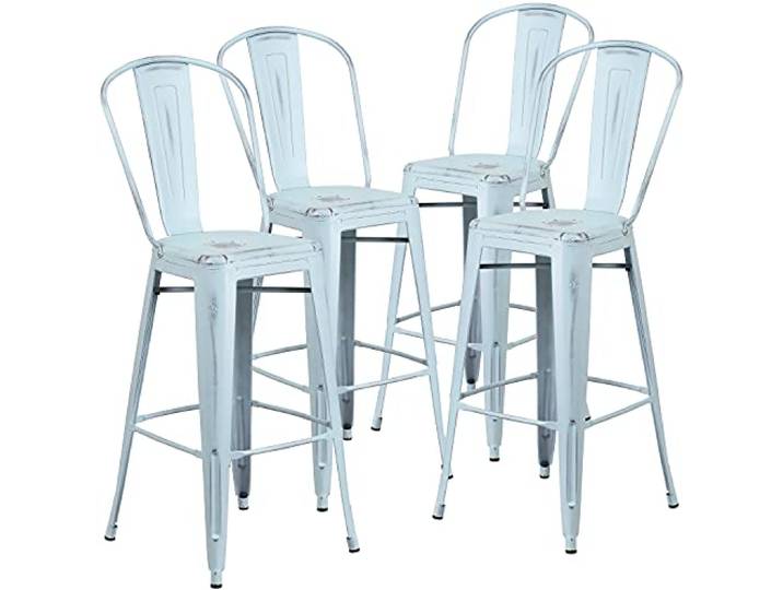 Flash Furniture Handelsübliche Qualität, 4 Stück, 76,2 cm hoch, Metall, für drinnen und draußen, Barhocker mit Rückenlehne, grün-blau, 4 Stück