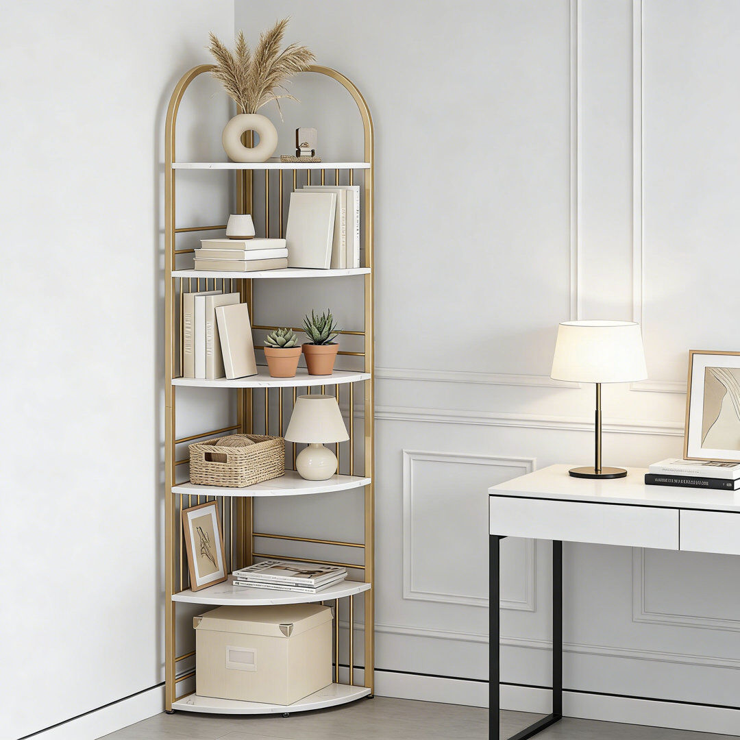 Brayden Studio 181.5cm H x 42cm W Metal Bookcase White & Gold 181.5cm H X 42cm W X 42cm D