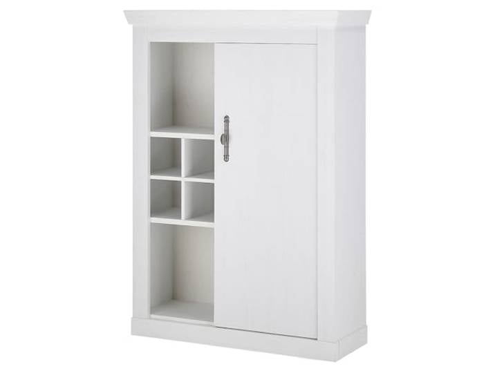 Lomadox Wohnzimmer Esszimmer Highboard Vitrinenschrank mit 105 cm Breite in Pinie weiß, Flascheneinteilung - Landhaus-Stil
